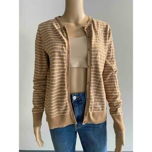 GAP Womens Tan White Striped Cotton Button Front Cardigan Sweater Size M
